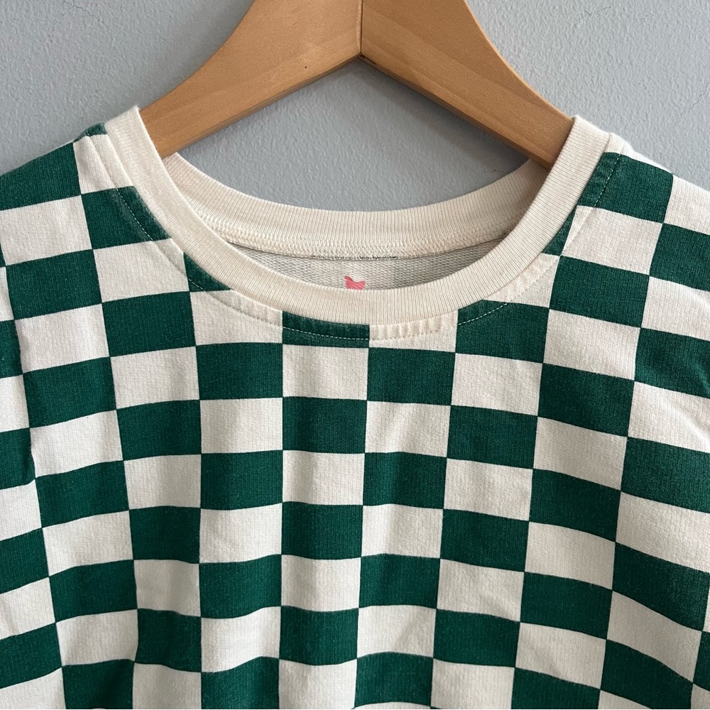 Pink Chicken Girls Checked Crewneck Sweatshirt Size 10 Organic Layering Playful - Picture 2 of 6